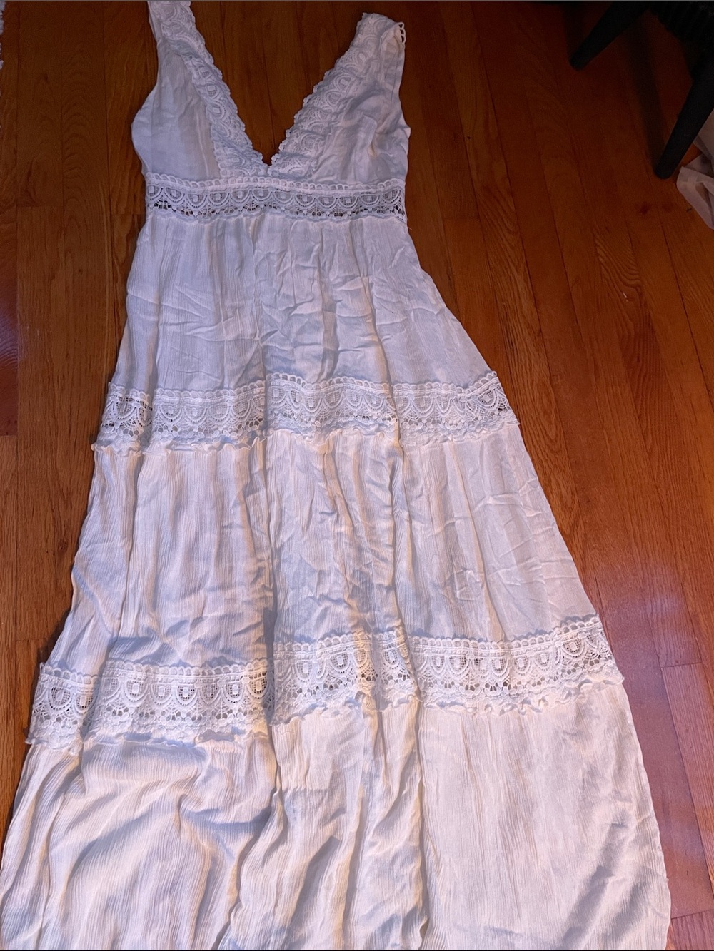 Forever 21 Ivory Lace-Trim Tiered Maxi Dress